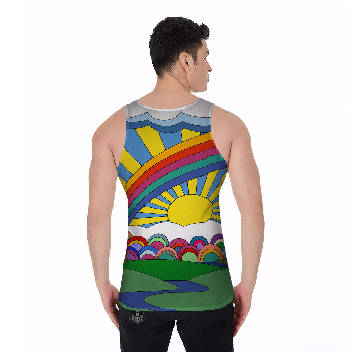 Clouds Rainbows Hippie Art Print Men's Tank Top-grizzshop