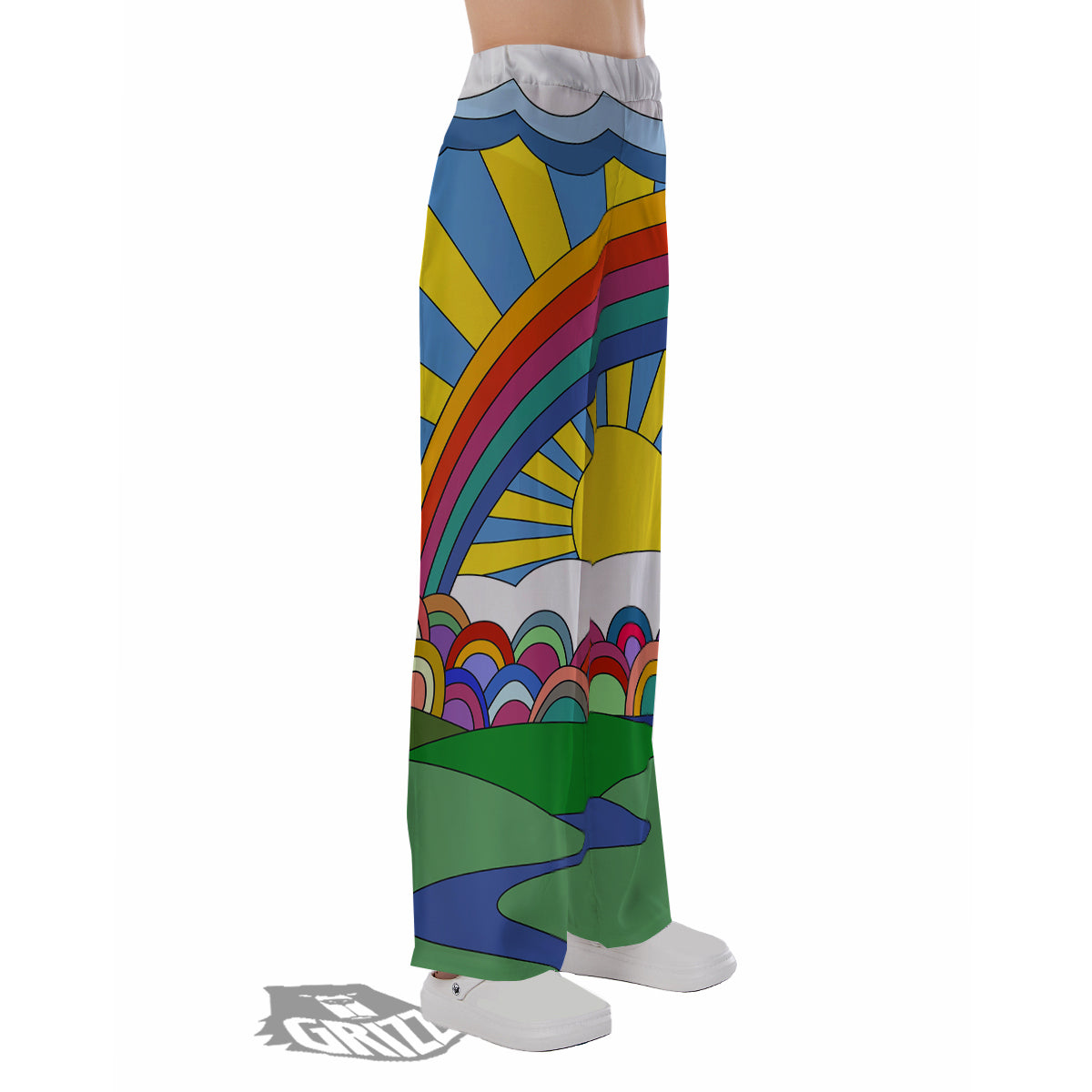Clouds Rainbows Hippie Art Print Pajama Pants-grizzshop