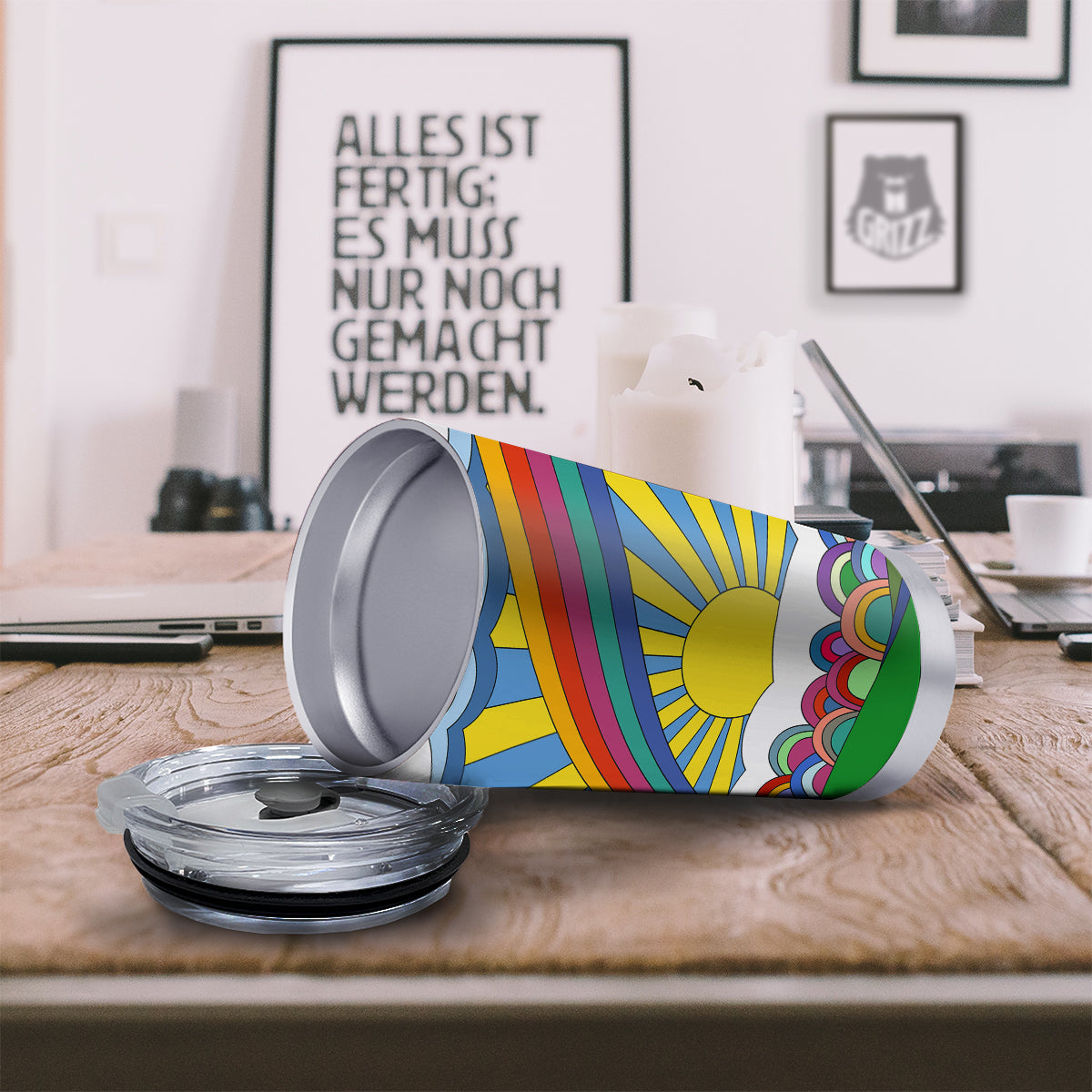 Clouds Rainbows Hippie Art Print Tumbler-grizzshop