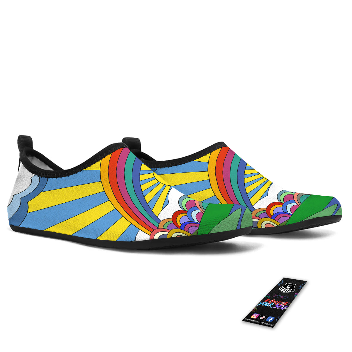 Clouds Rainbows Hippie Art Print Water Shoes-grizzshop