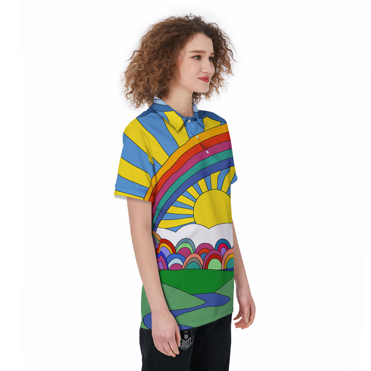 Clouds Rainbows Hippie Art Print Women's Golf Shirts-grizzshop