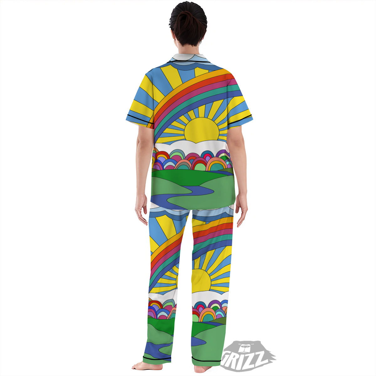 Clouds Rainbows Hippie Art Print Women's Pajamas Set-grizzshop