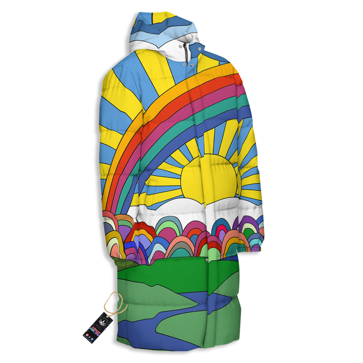 Clouds Rainbows Hippie Art Print Long Down Jacket