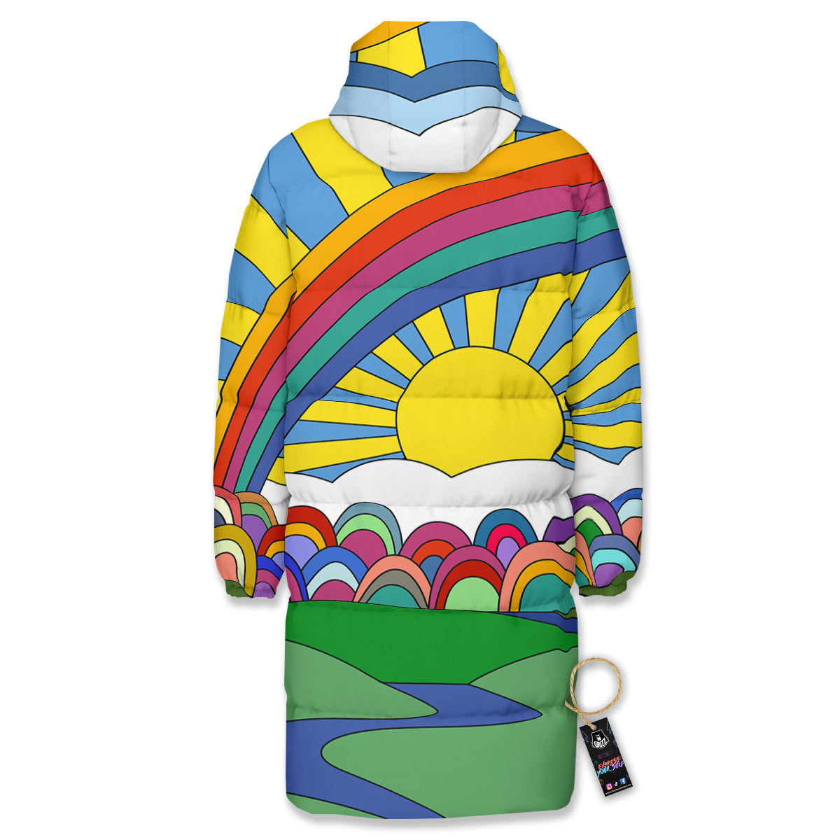 Clouds Rainbows Hippie Art Print Long Down Jacket