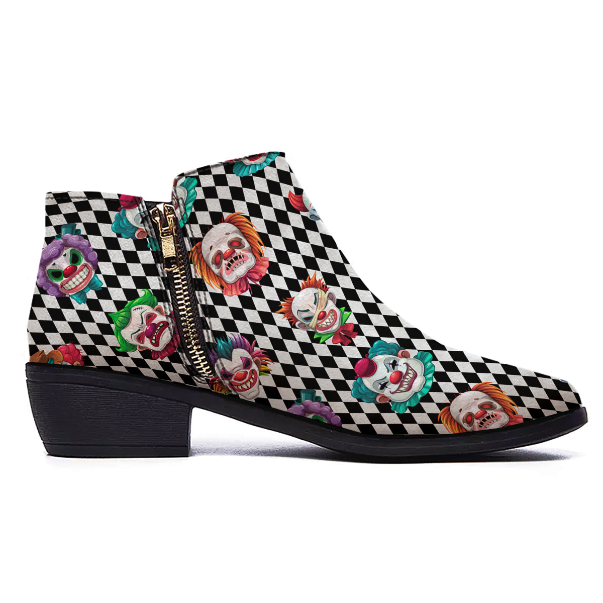 Clown Faces And Harlequin Black Print Pattern Ankle Boots-grizzshop