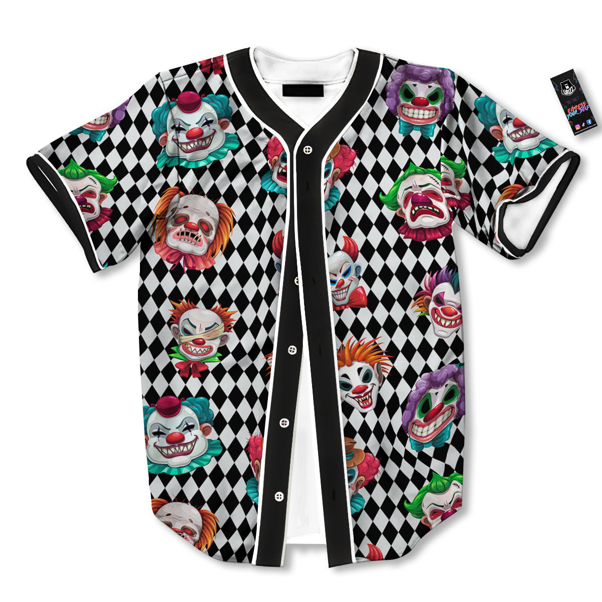 Clown Faces And Harlequin Black Print Pattern Baseball Jersey-grizzshop