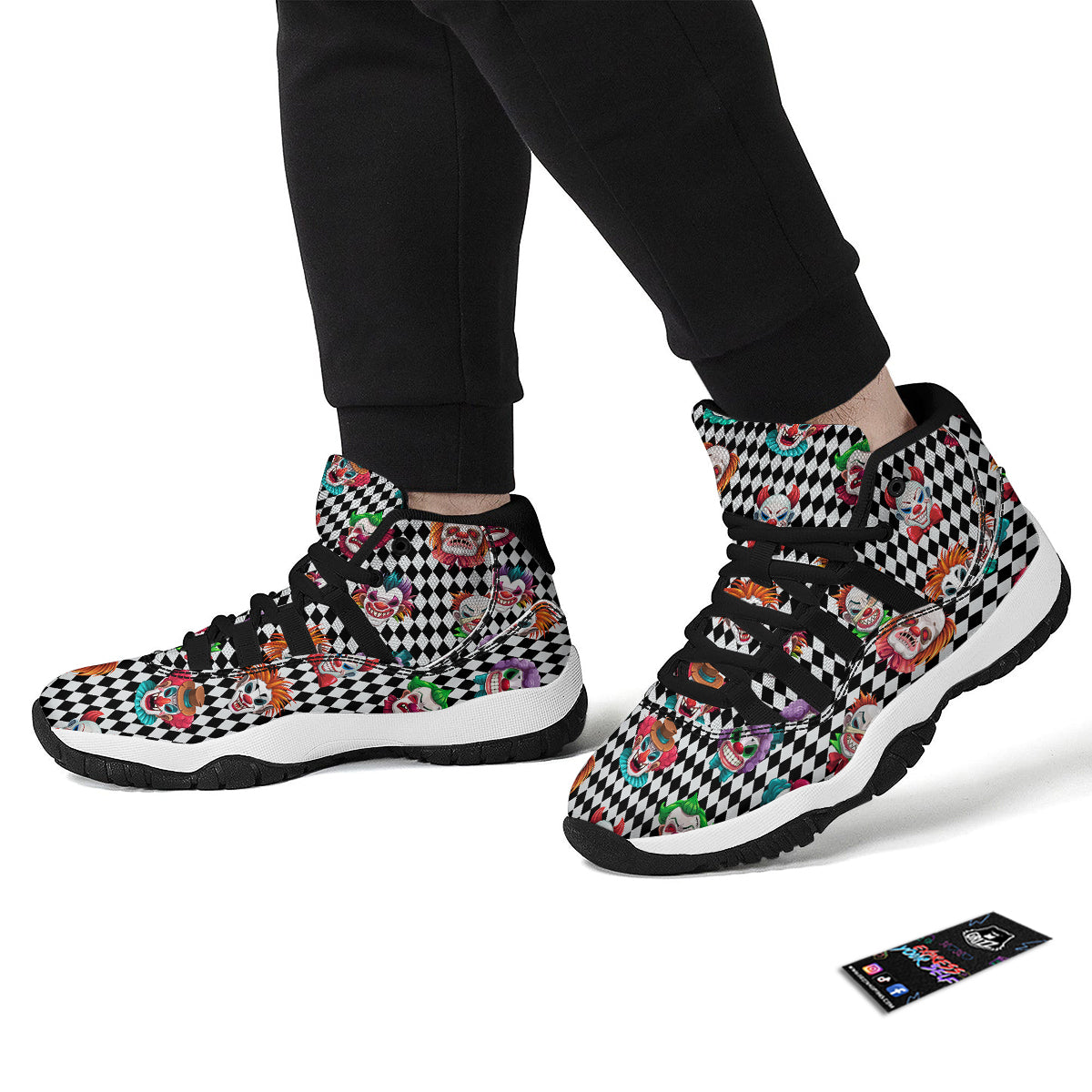 Clown Faces And Harlequin Black Print Pattern Black Bball Shoes-grizzshop