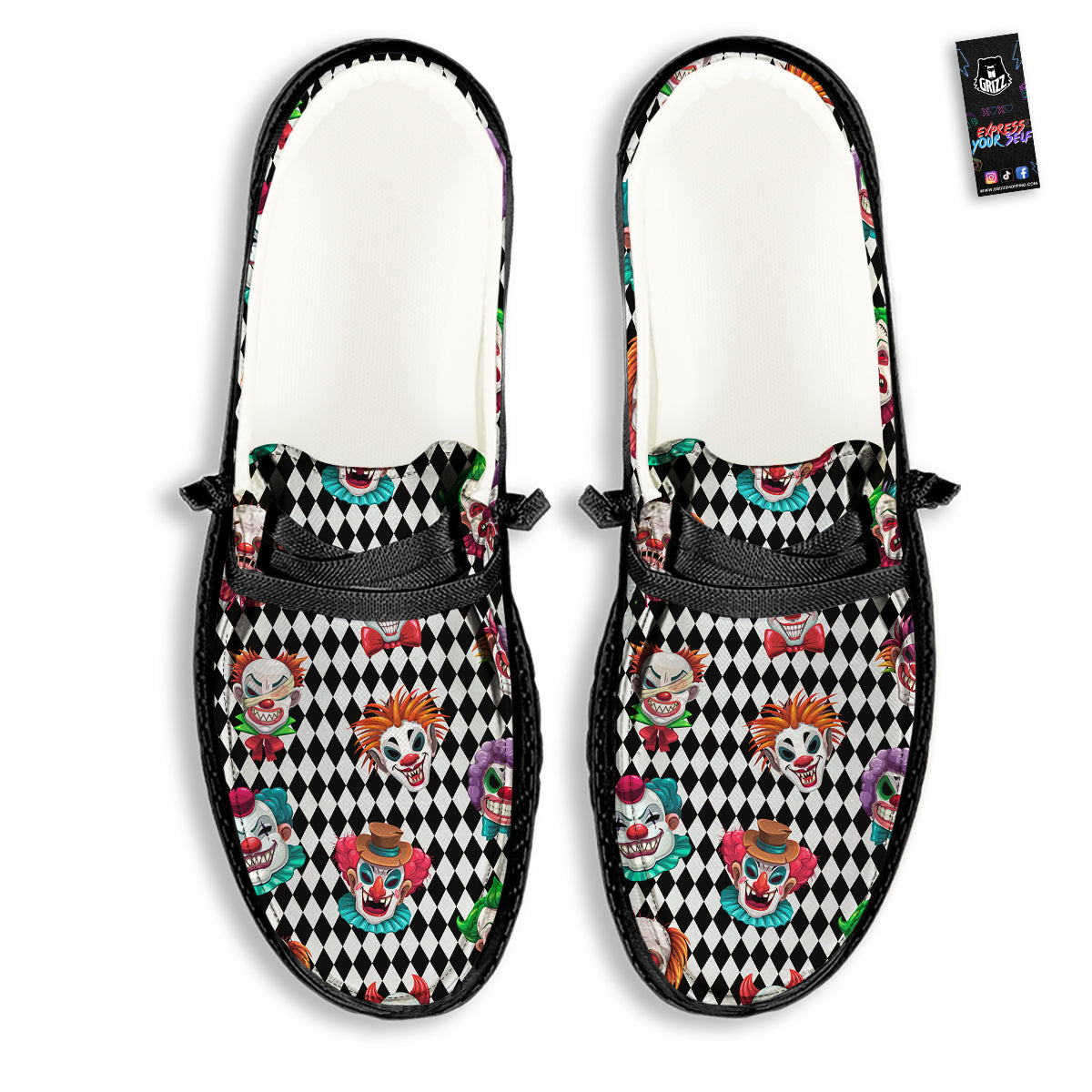 Clown Faces And Harlequin Black Print Pattern Black Loafers-grizzshop