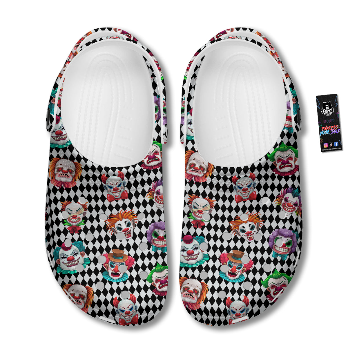 Clown Faces And Harlequin Black Print Pattern Clog-grizzshop