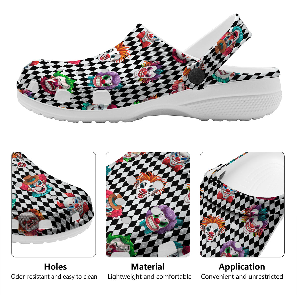 Clown Faces And Harlequin Black Print Pattern Clog-grizzshop