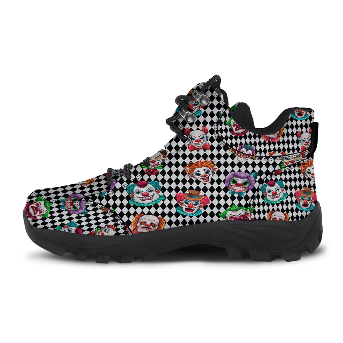 Clown Faces And Harlequin Black Print Pattern Hiking Shoes-grizzshop