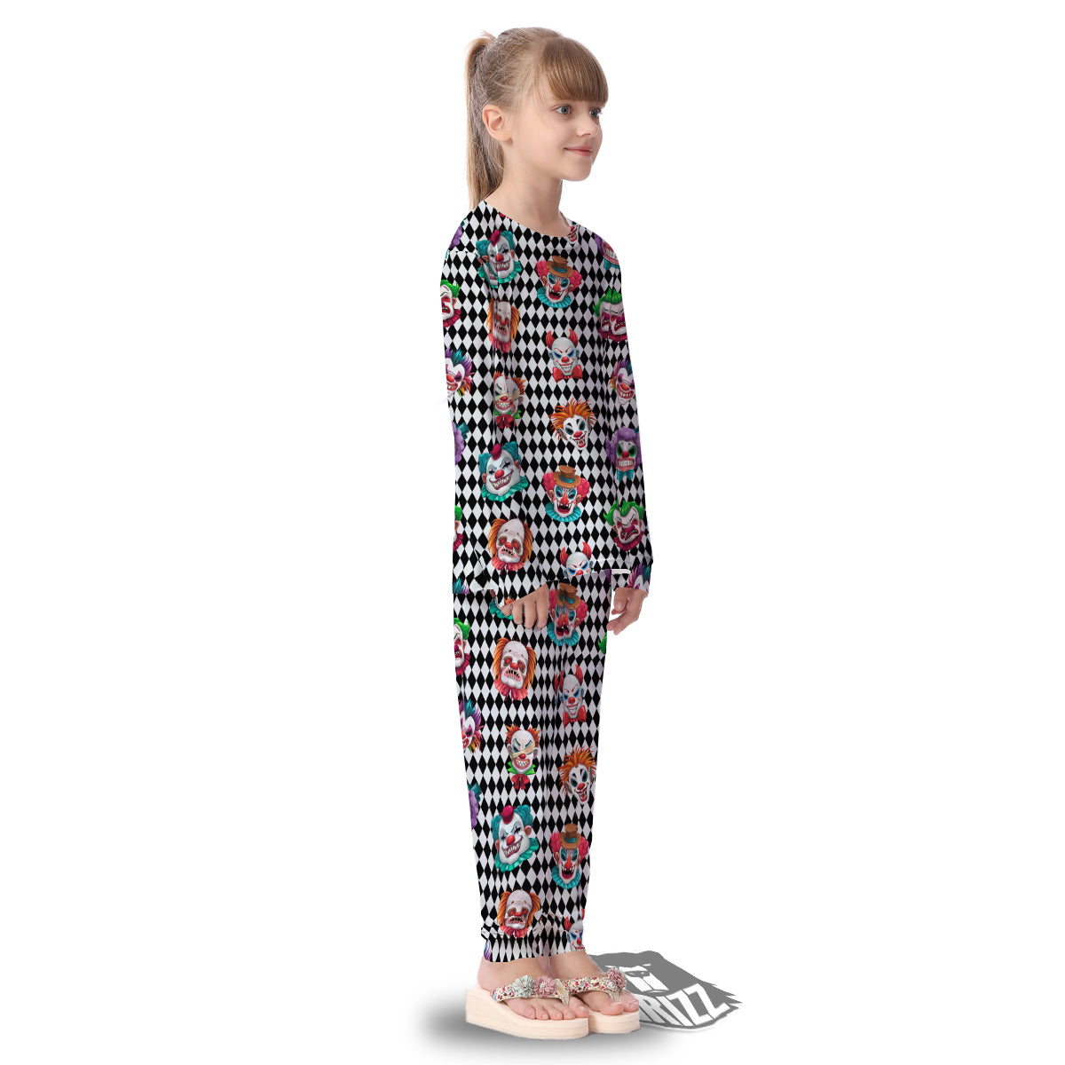 Clown Faces And Harlequin Black Print Pattern Kid's Pajamas-grizzshop
