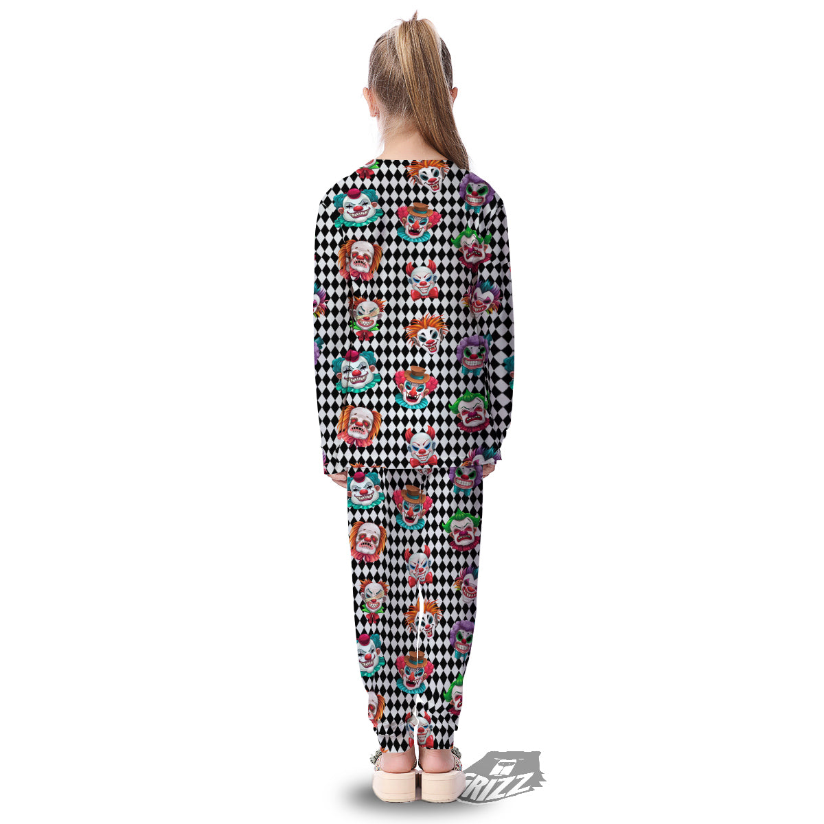 Clown Faces And Harlequin Black Print Pattern Kid's Pajamas-grizzshop
