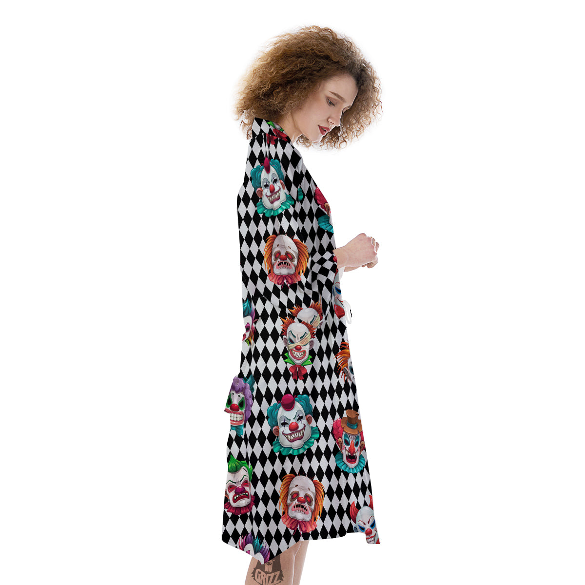 Clown Faces And Harlequin Black Print Pattern Kimono-grizzshop