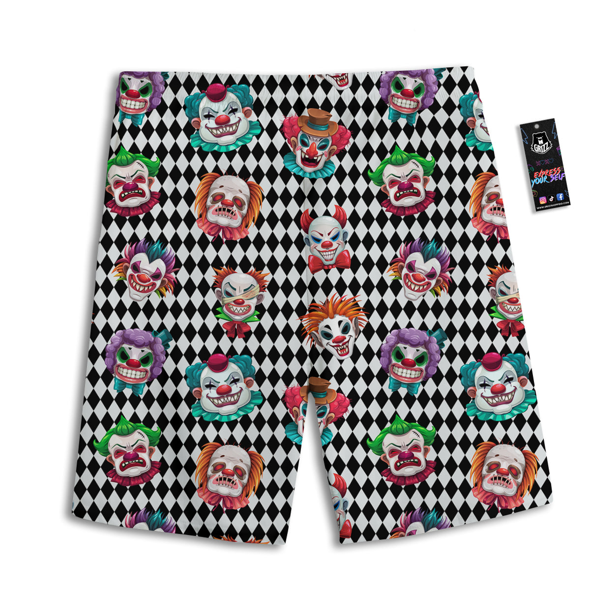 Clown Faces And Harlequin Black Print Pattern Men's Athletic Shorts