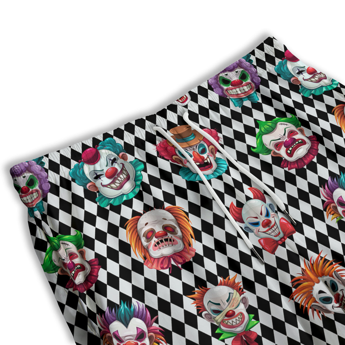 Clown Faces And Harlequin Black Print Pattern Men's Athletic Shorts