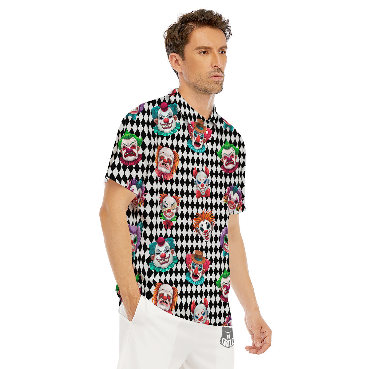 Clown Faces And Harlequin Black Print Pattern Men's Golf Shirts-grizzshop