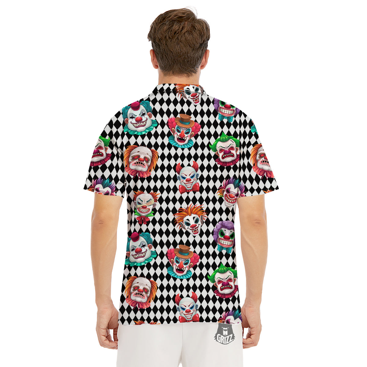 Clown Faces And Harlequin Black Print Pattern Men's Golf Shirts-grizzshop