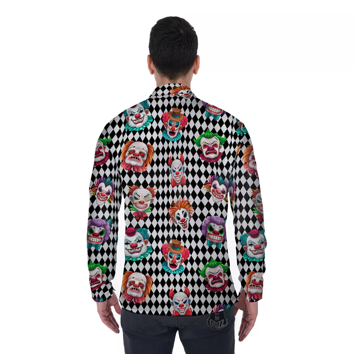 Clown Faces And Harlequin Black Print Pattern Men's Long Sleeve Shirts-grizzshop