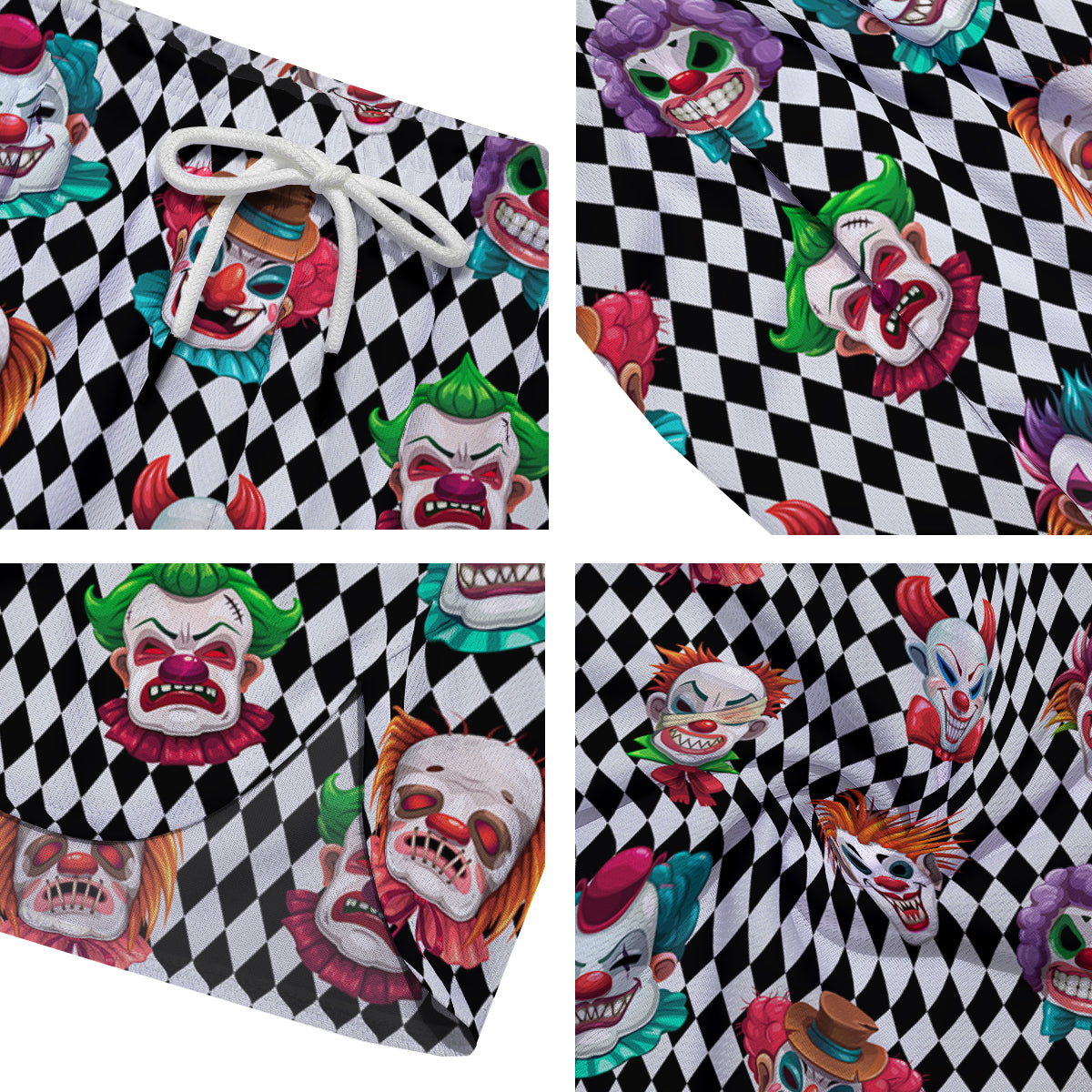 Clown Faces And Harlequin Black Print Pattern Men's Running Shorts-grizzshop