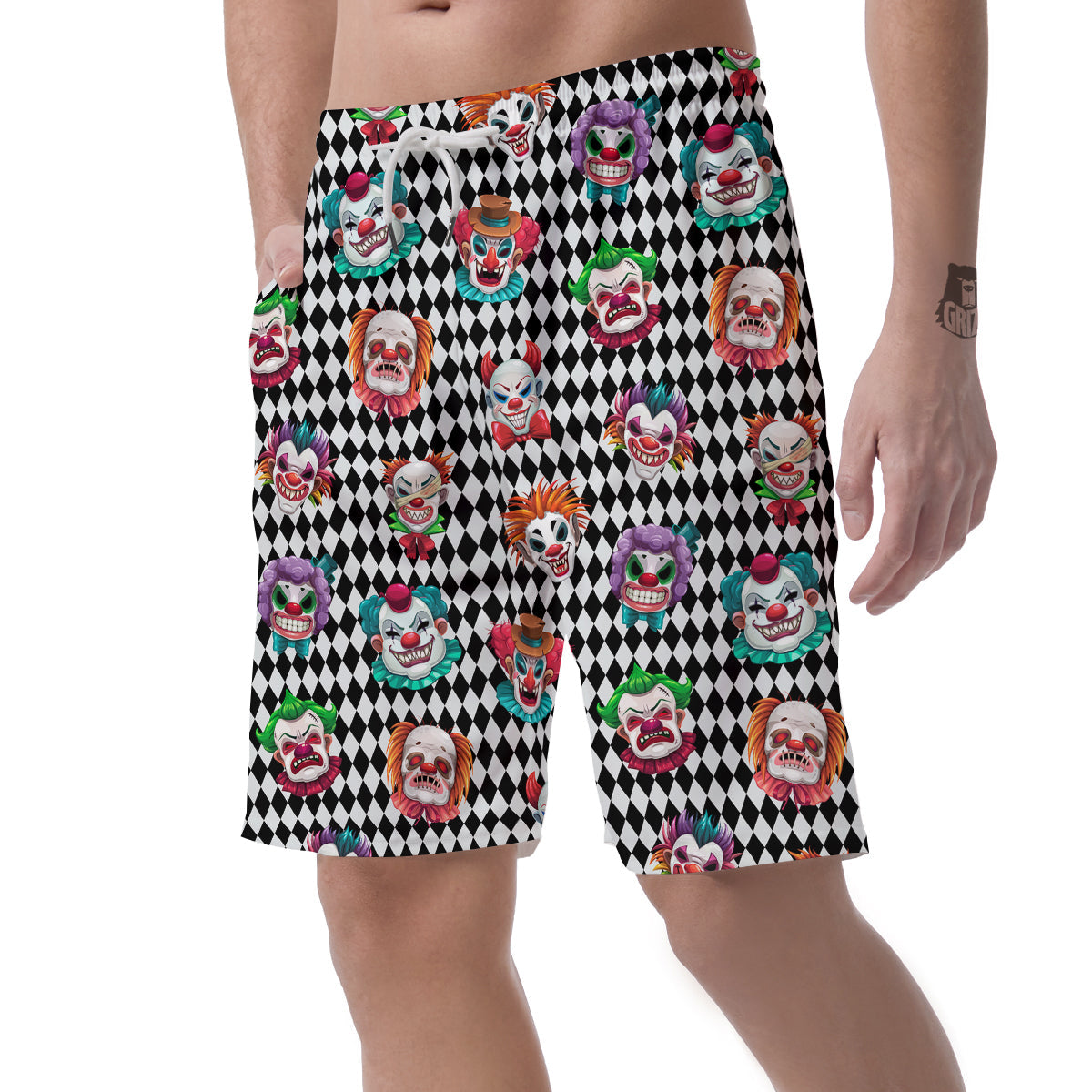 Clown Faces And Harlequin Black Print Pattern Men's Shorts-grizzshop