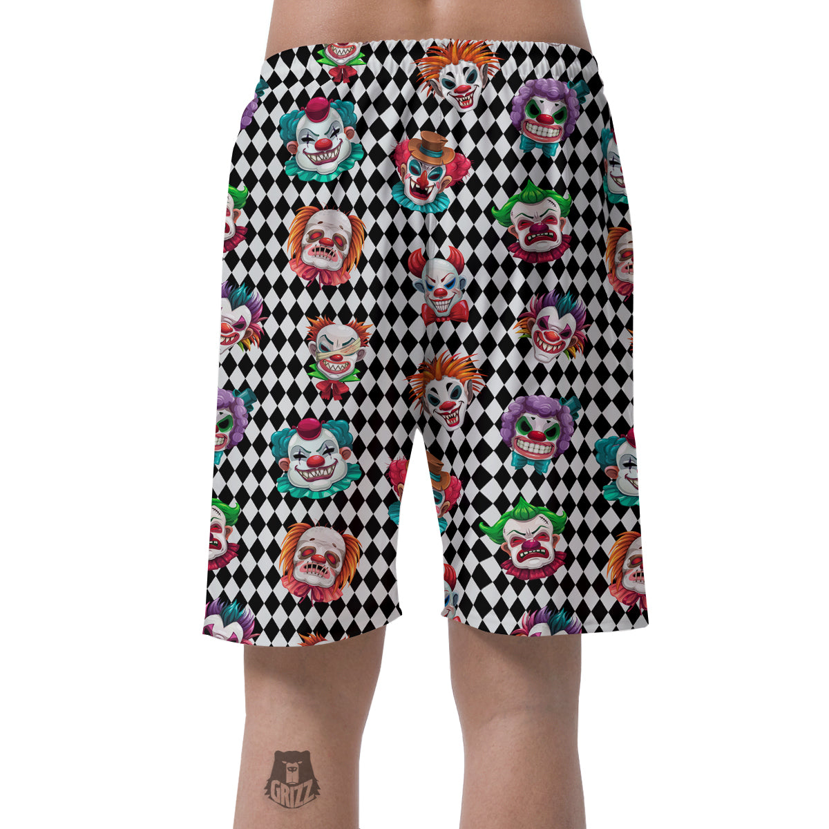 Clown Faces And Harlequin Black Print Pattern Men's Shorts-grizzshop