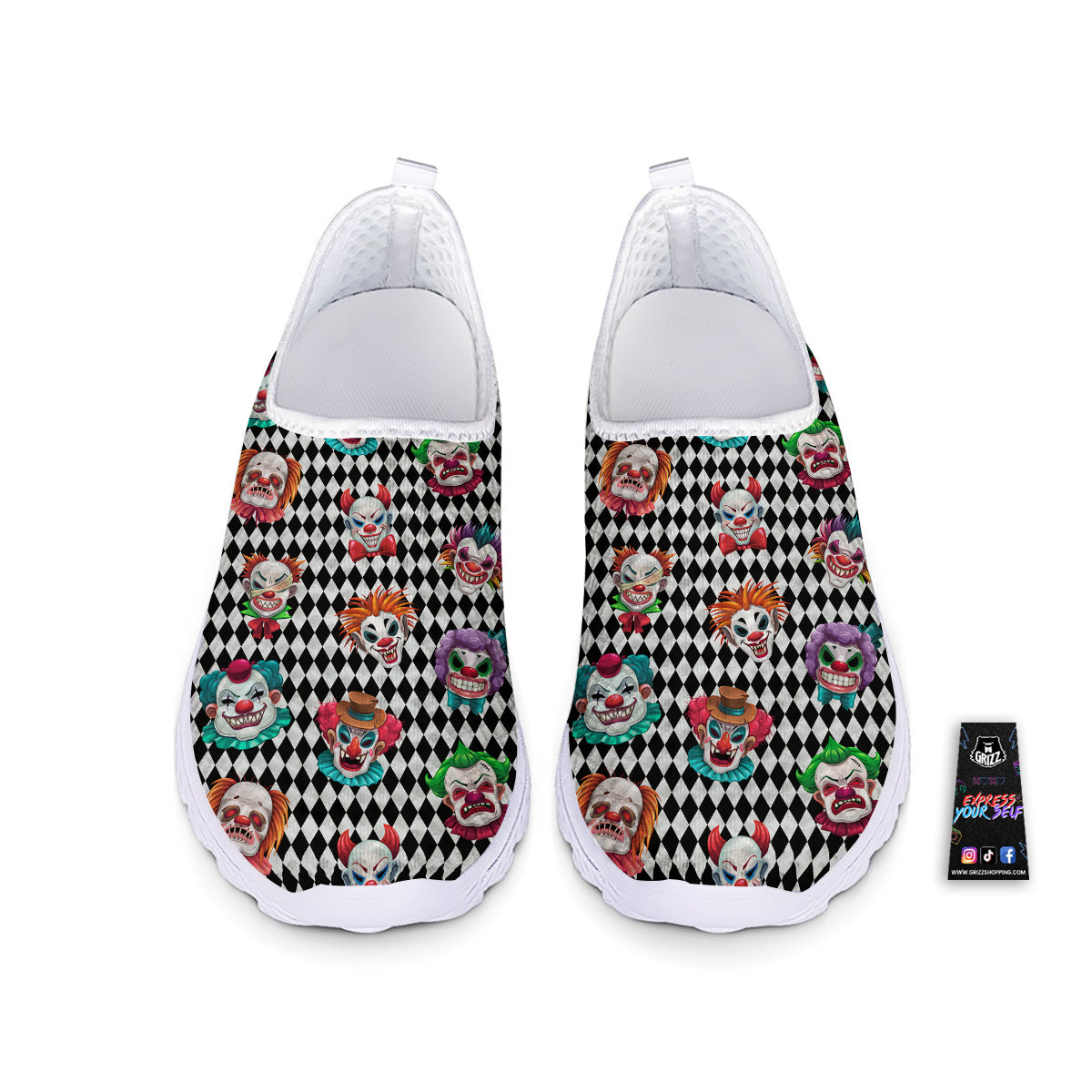 Clown Faces And Harlequin Black Print Pattern Nurse Shoes-grizzshop