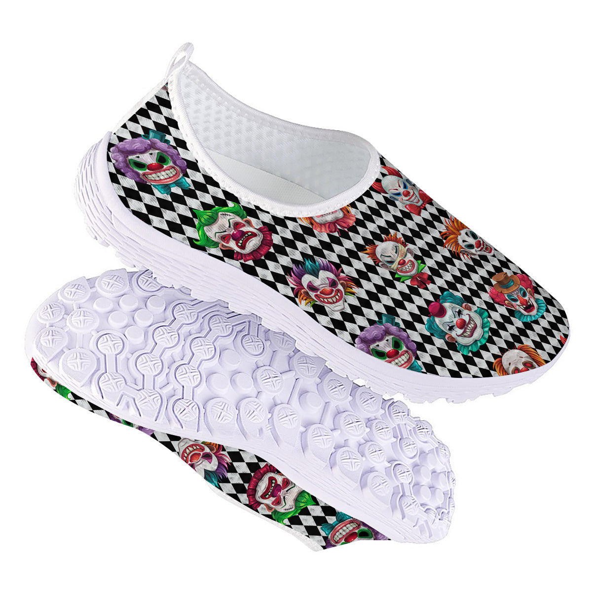 Clown Faces And Harlequin Black Print Pattern Nurse Shoes-grizzshop