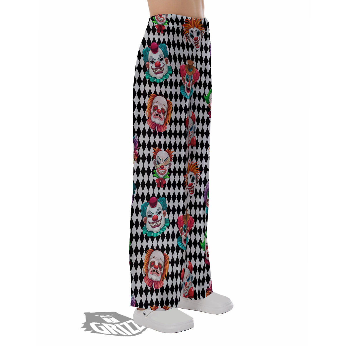 Clown Faces And Harlequin Black Print Pattern Pajama Pants-grizzshop