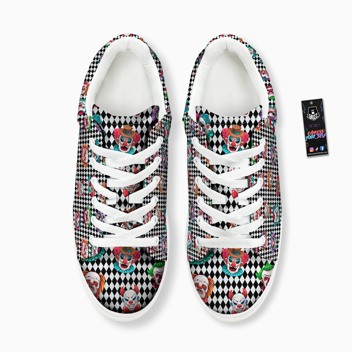 Clown Faces And Harlequin Black Print Pattern Platform Shoes-grizzshop