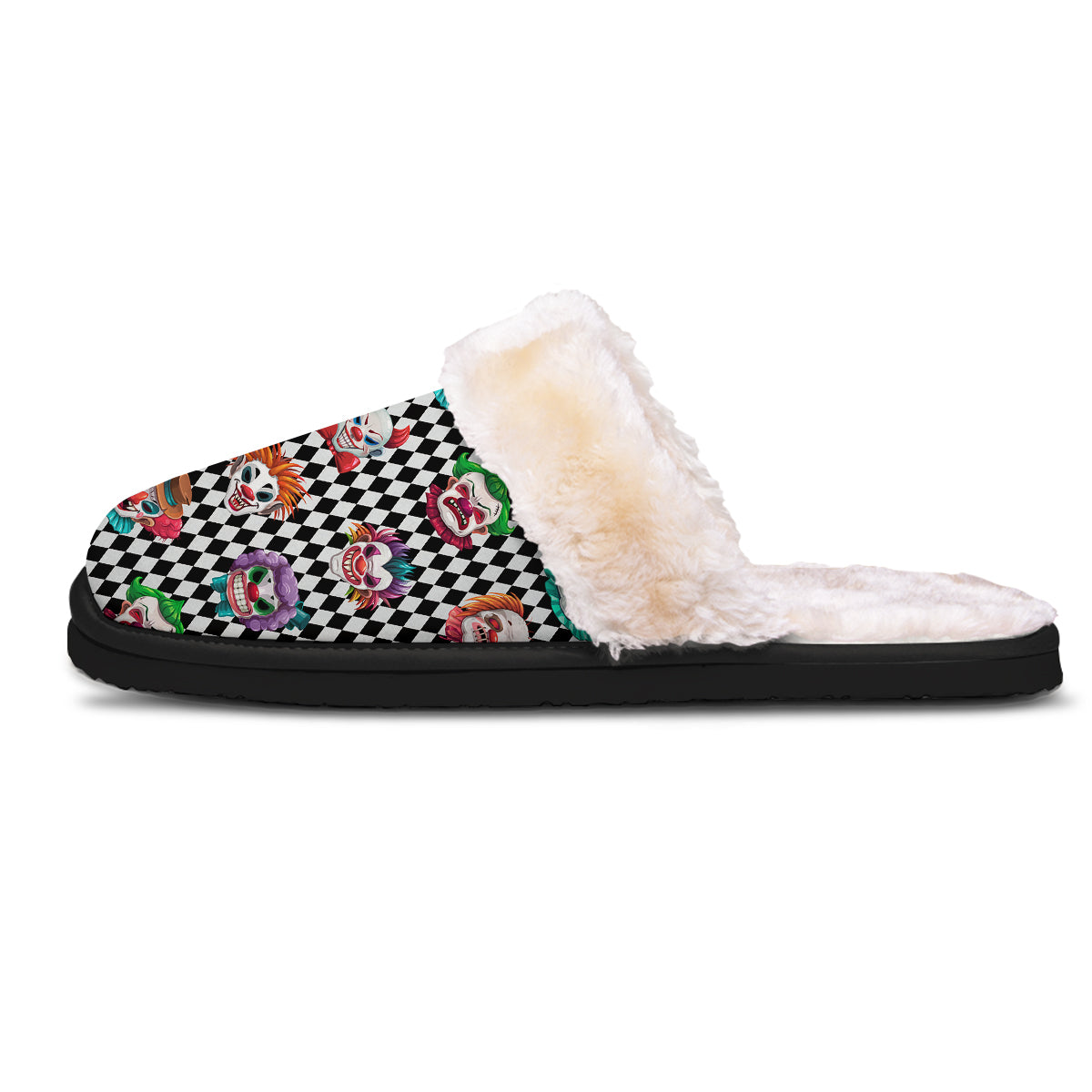Clown Faces And Harlequin Black Print Pattern Slippers-grizzshop