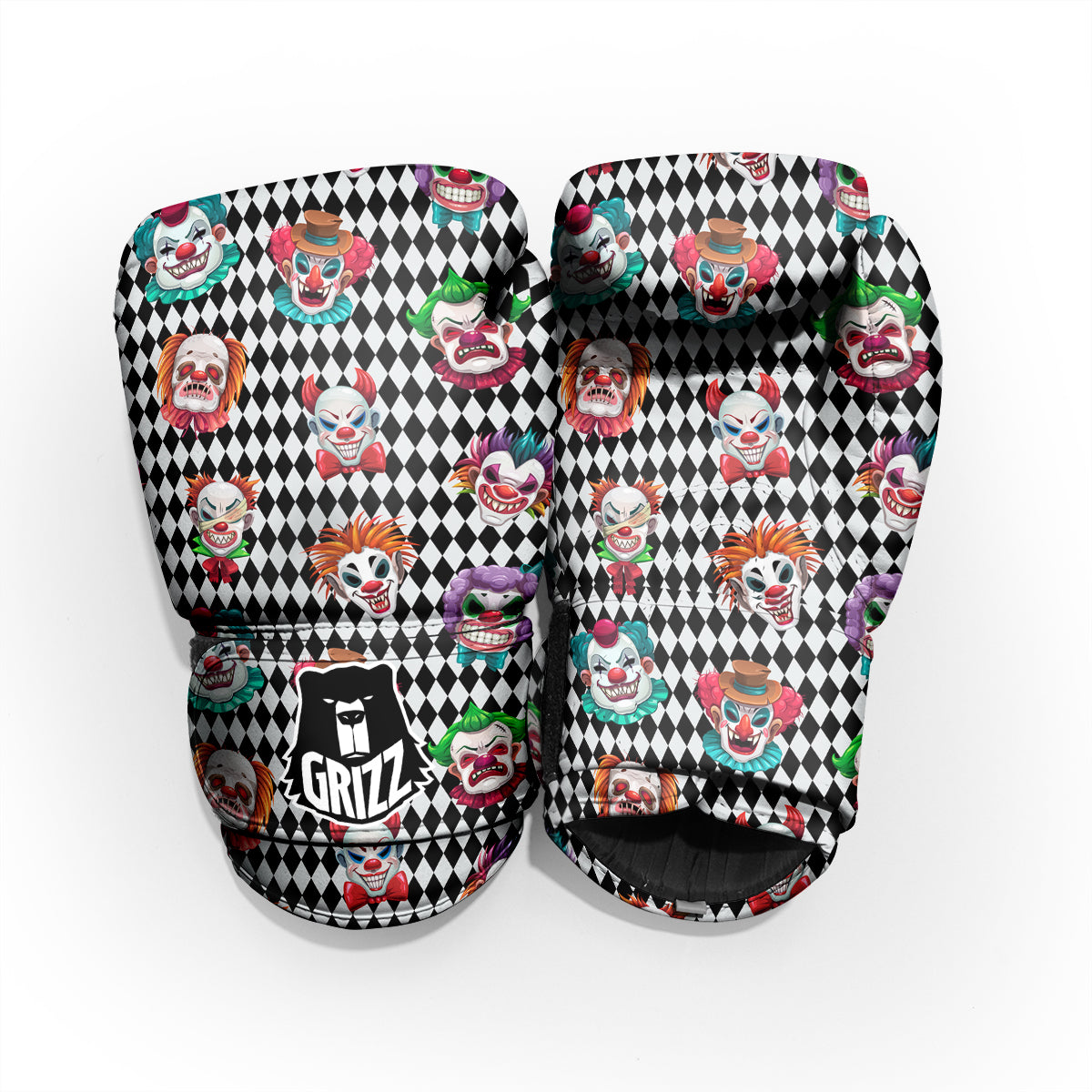 Clown Faces And Harlequin Black Print Pattern Pro Boxing Glove