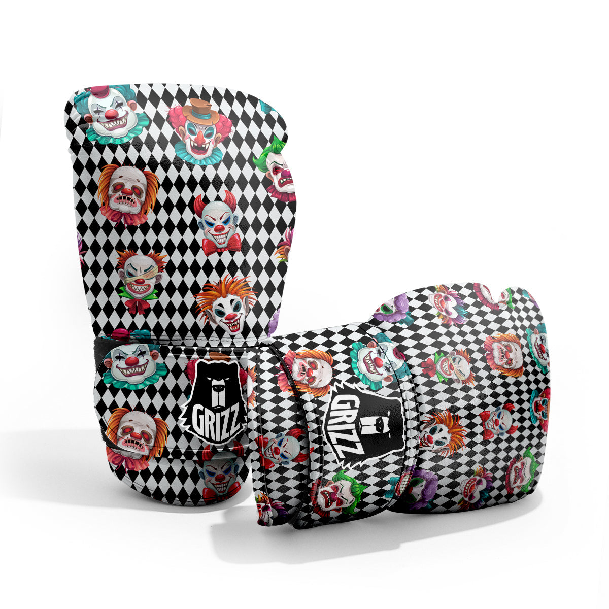 Clown Faces And Harlequin Black Print Pattern Pro Boxing Glove