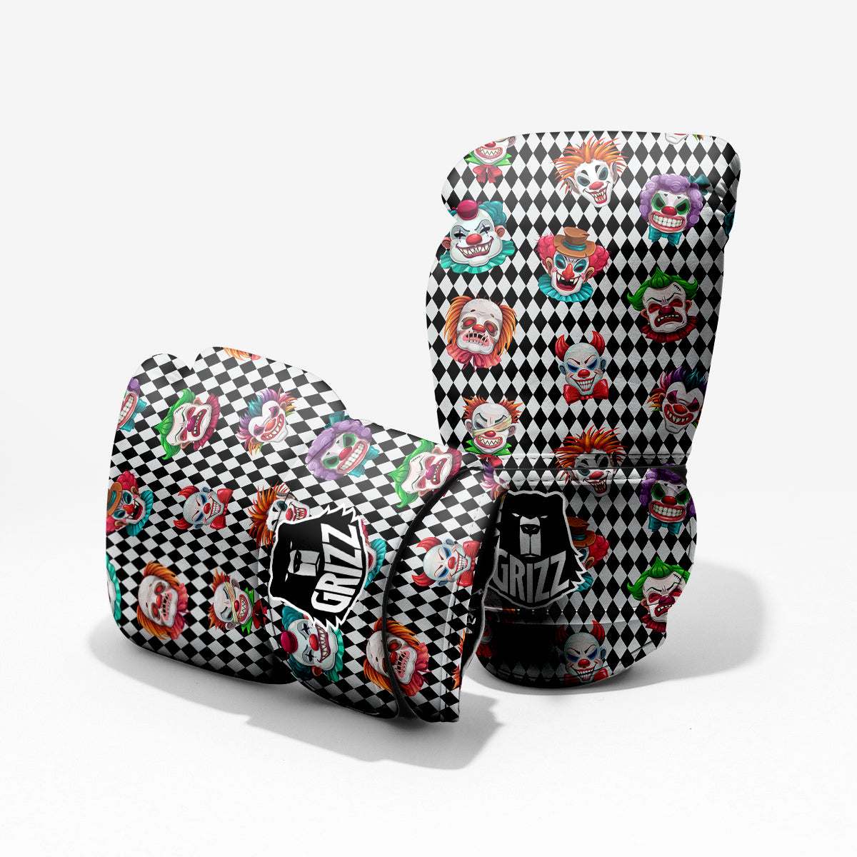 Clown Faces And Harlequin Black Print Pattern Pro Boxing Glove