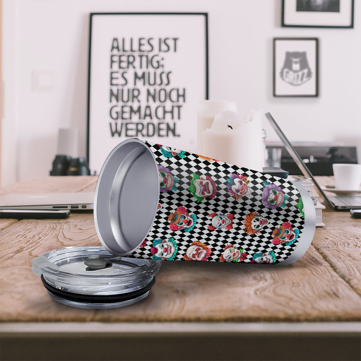 Clown Faces And Harlequin Black Print Pattern Tumbler-grizzshop