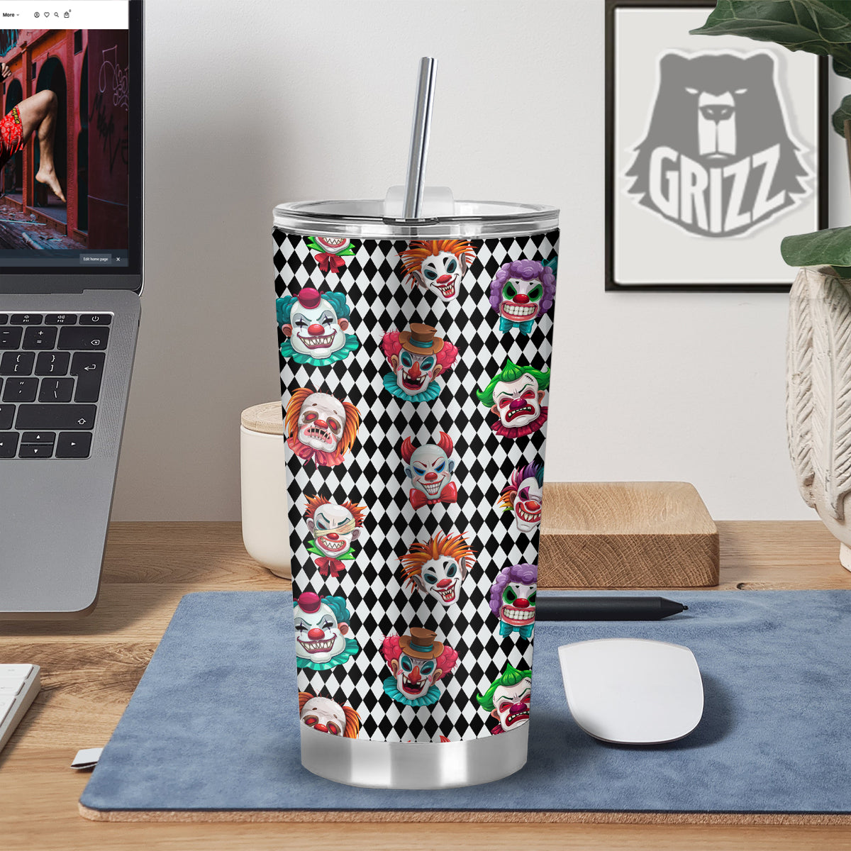 Clown Faces And Harlequin Black Print Pattern Tumbler-grizzshop