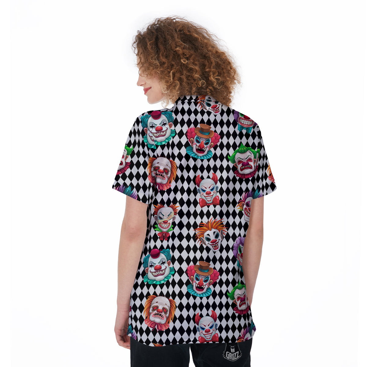 Clown Faces And Harlequin Black Print Pattern Women's Golf Shirts-grizzshop