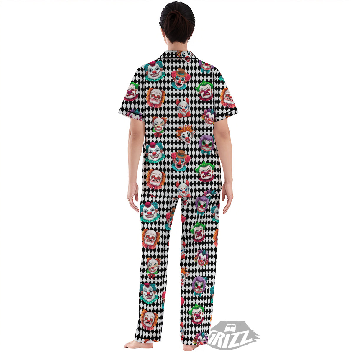 Clown Faces And Harlequin Black Print Pattern Women's Pajamas Set-grizzshop