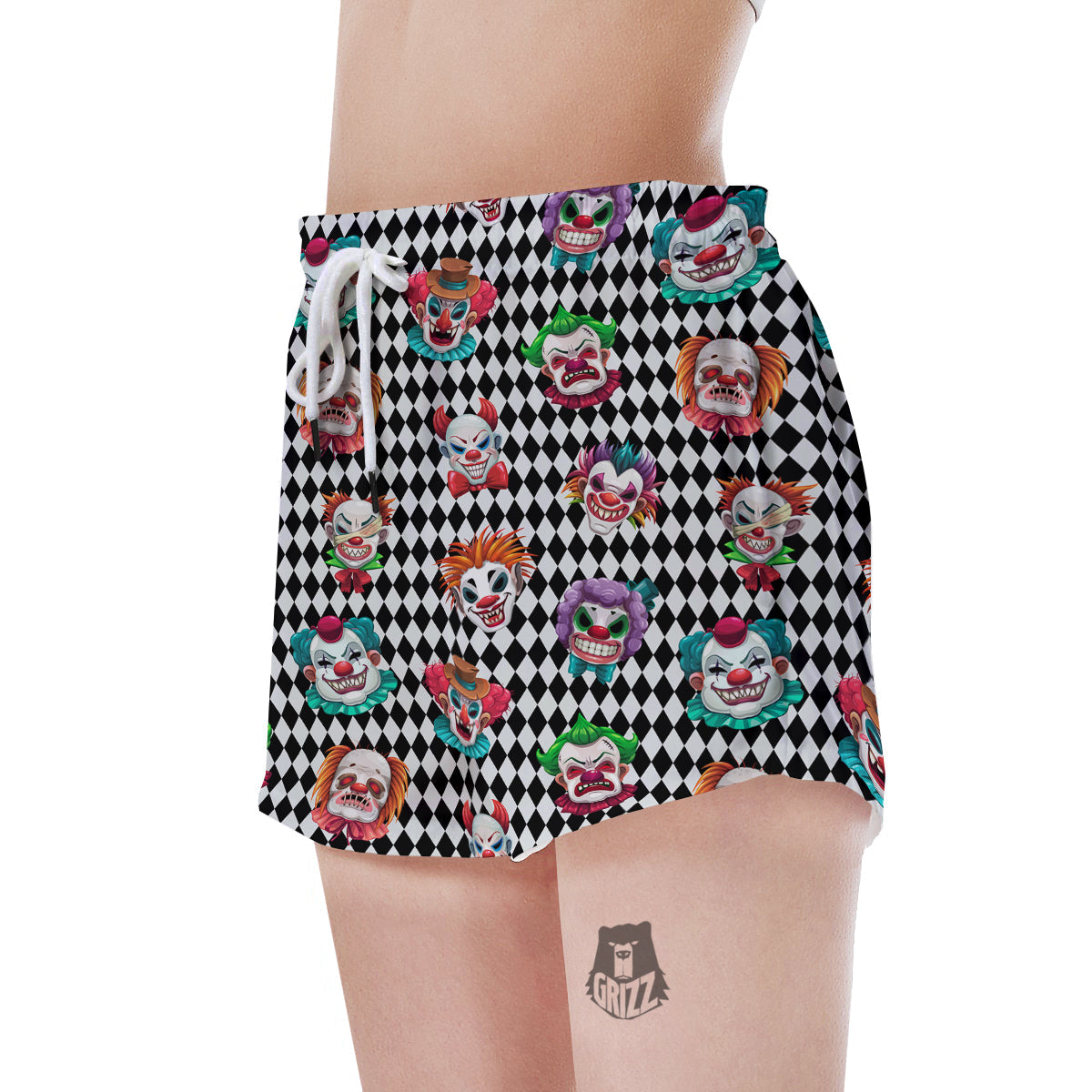 Clown Faces And Harlequin Black Print Pattern Women's Shorts-grizzshop