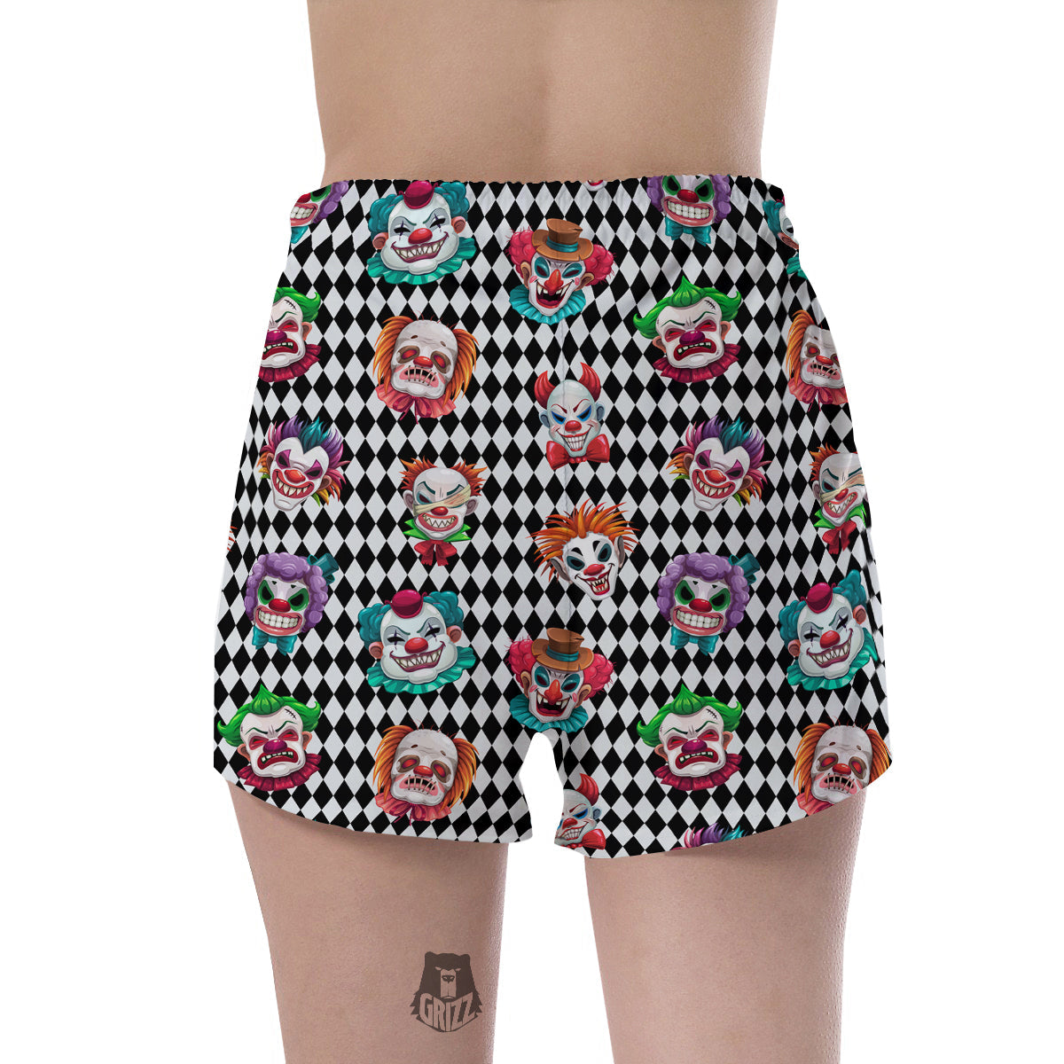 Clown Faces And Harlequin Black Print Pattern Women's Shorts-grizzshop