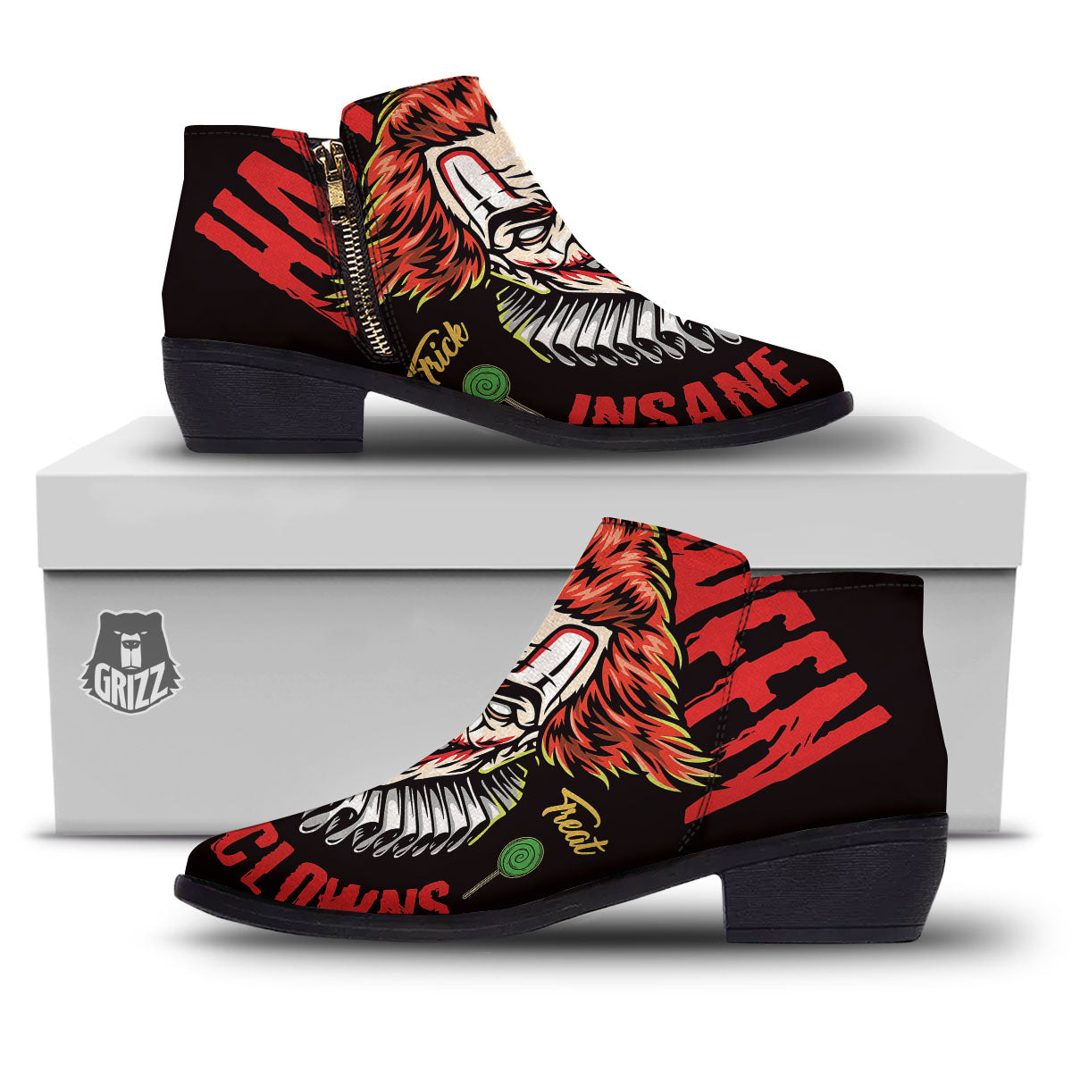 Clown Halloween Print Ankle Boots-grizzshop