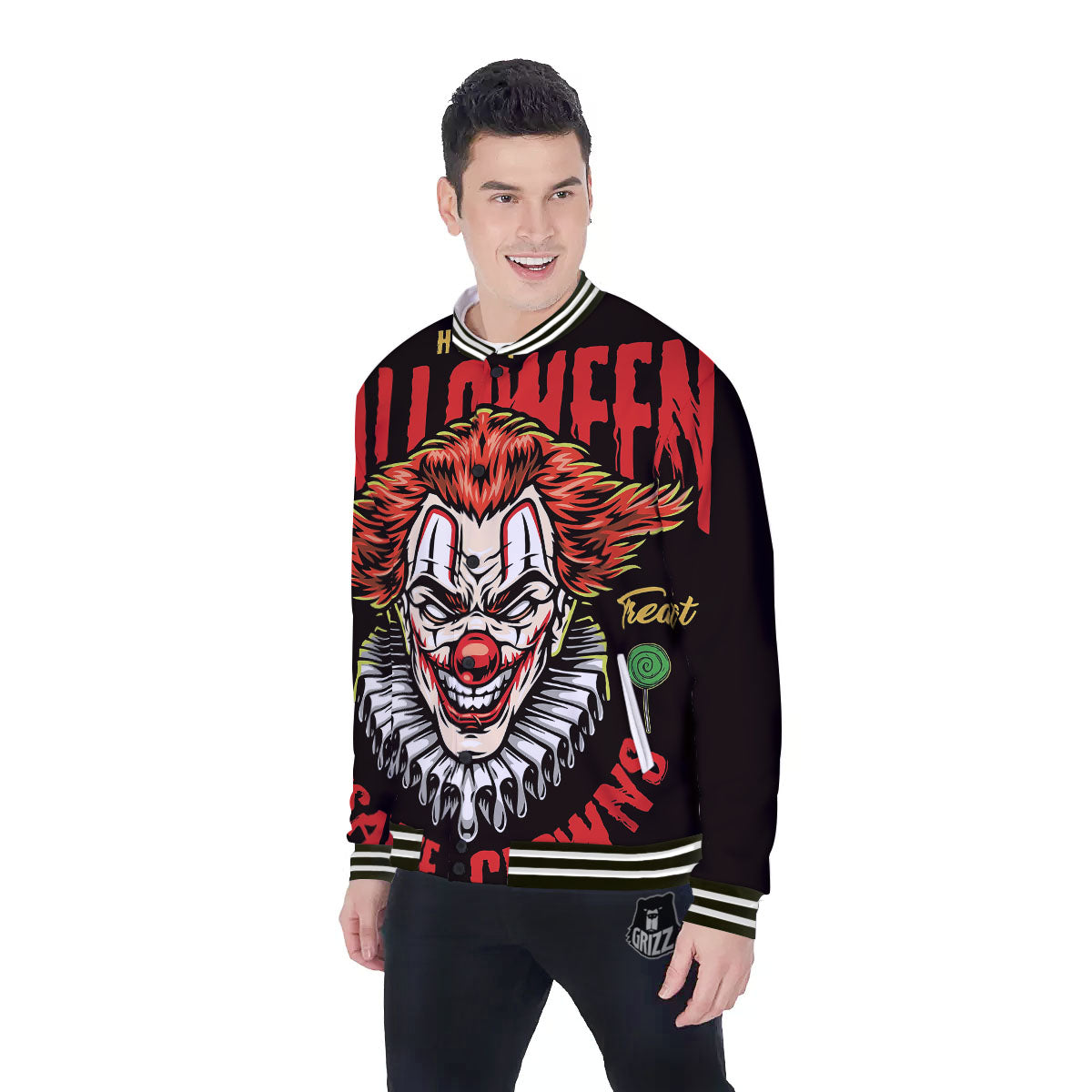 Clown Halloween Print Baseball Jacket-grizzshop