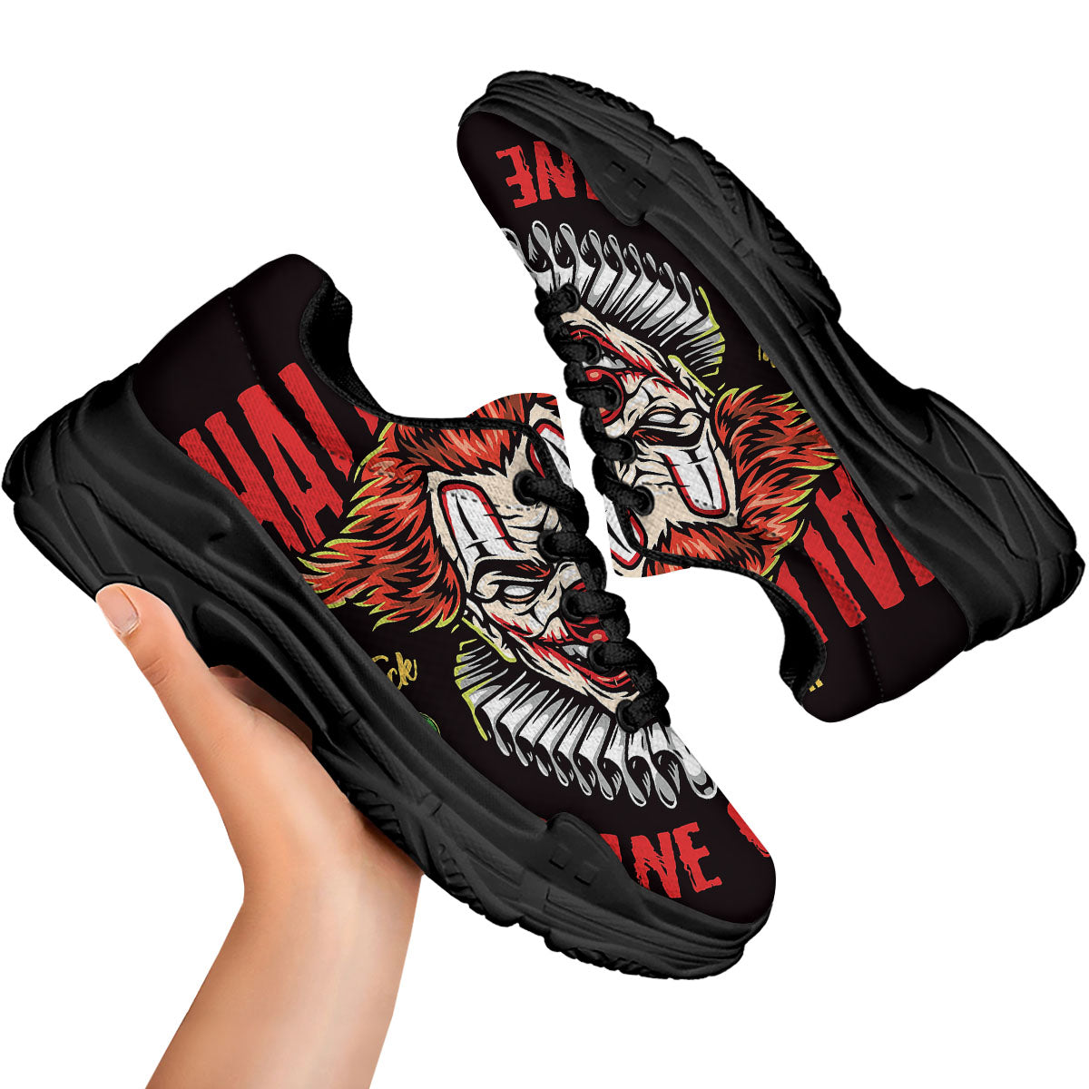 Clown Halloween Print Black Chunky Shoes-grizzshop