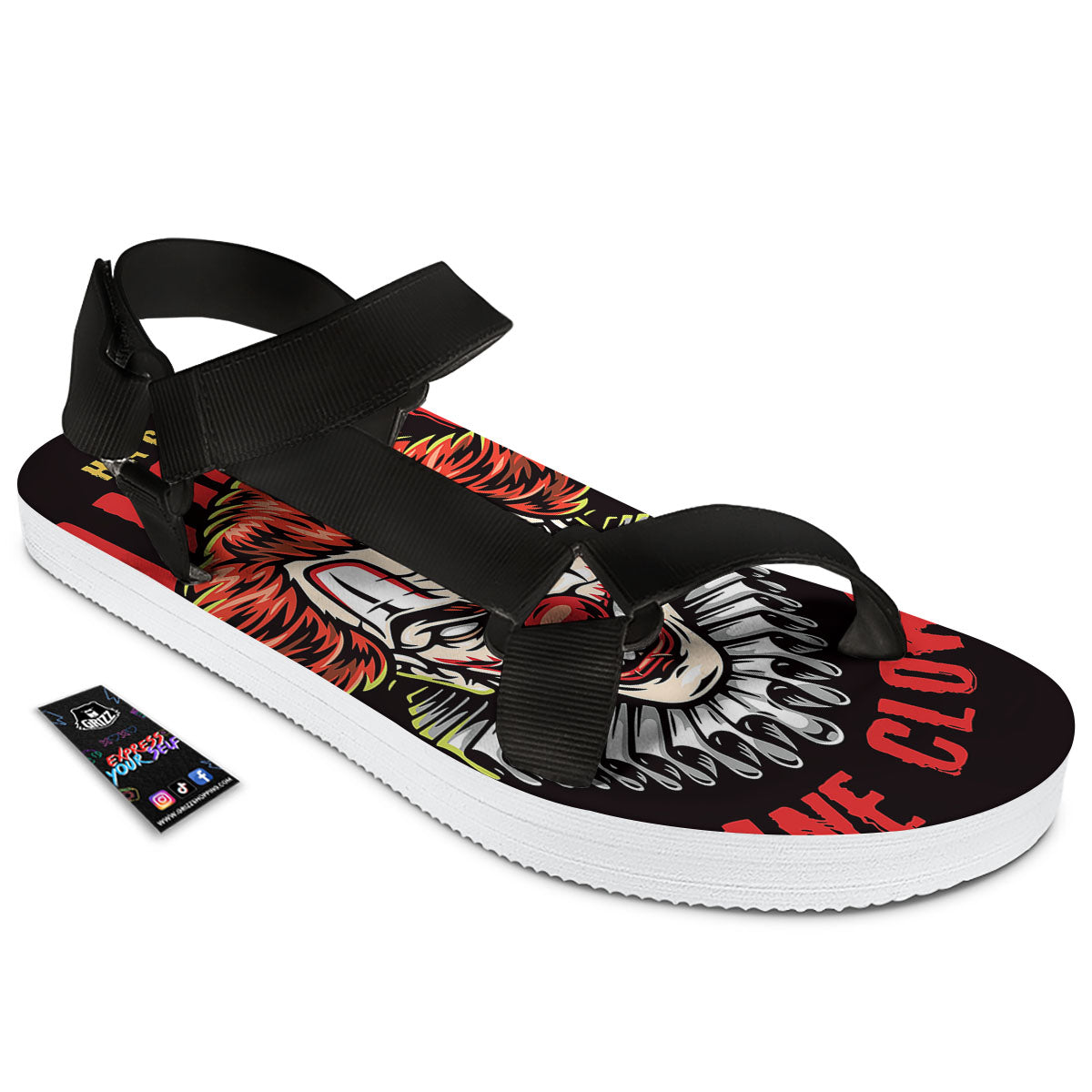 Clown Halloween Print Black Open Toe Sandals-grizzshop