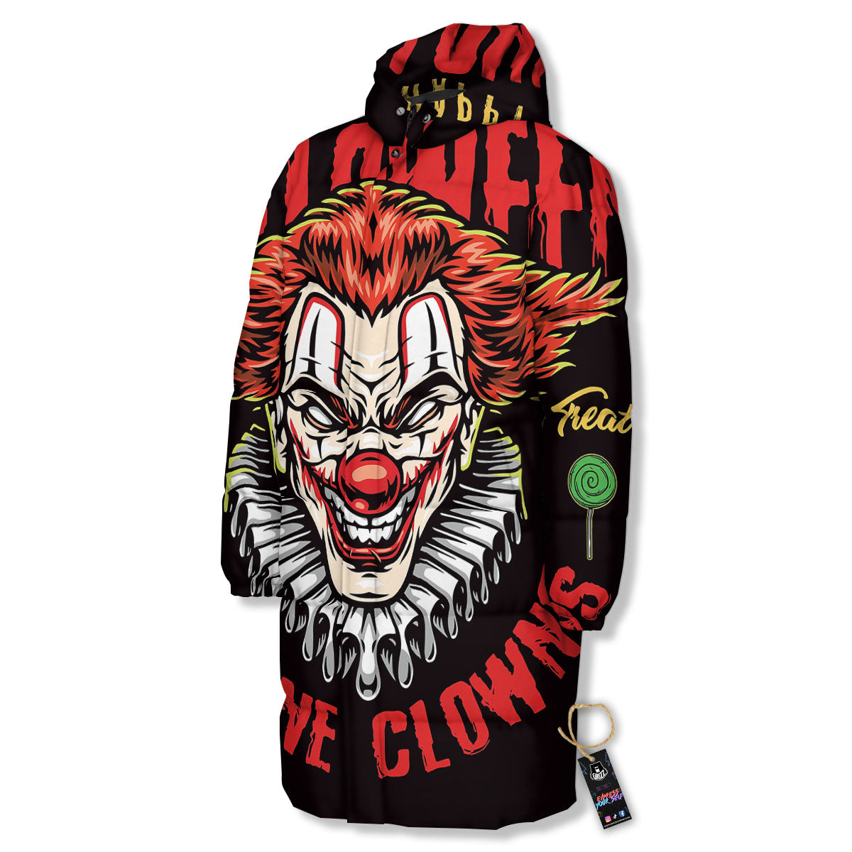 Clown Halloween Print Long Down Jacket-grizzshop
