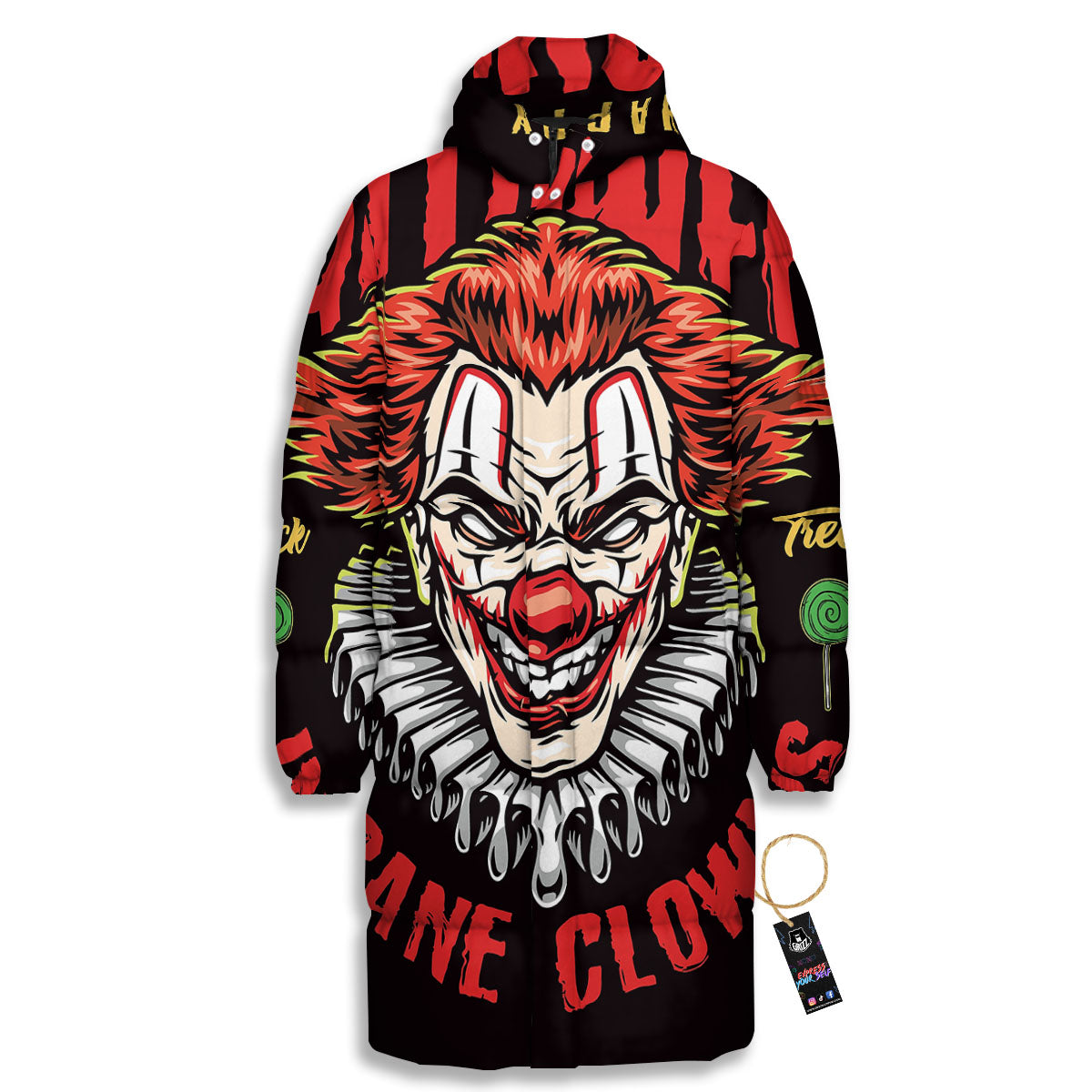 Clown Halloween Print Long Down Jacket-grizzshop