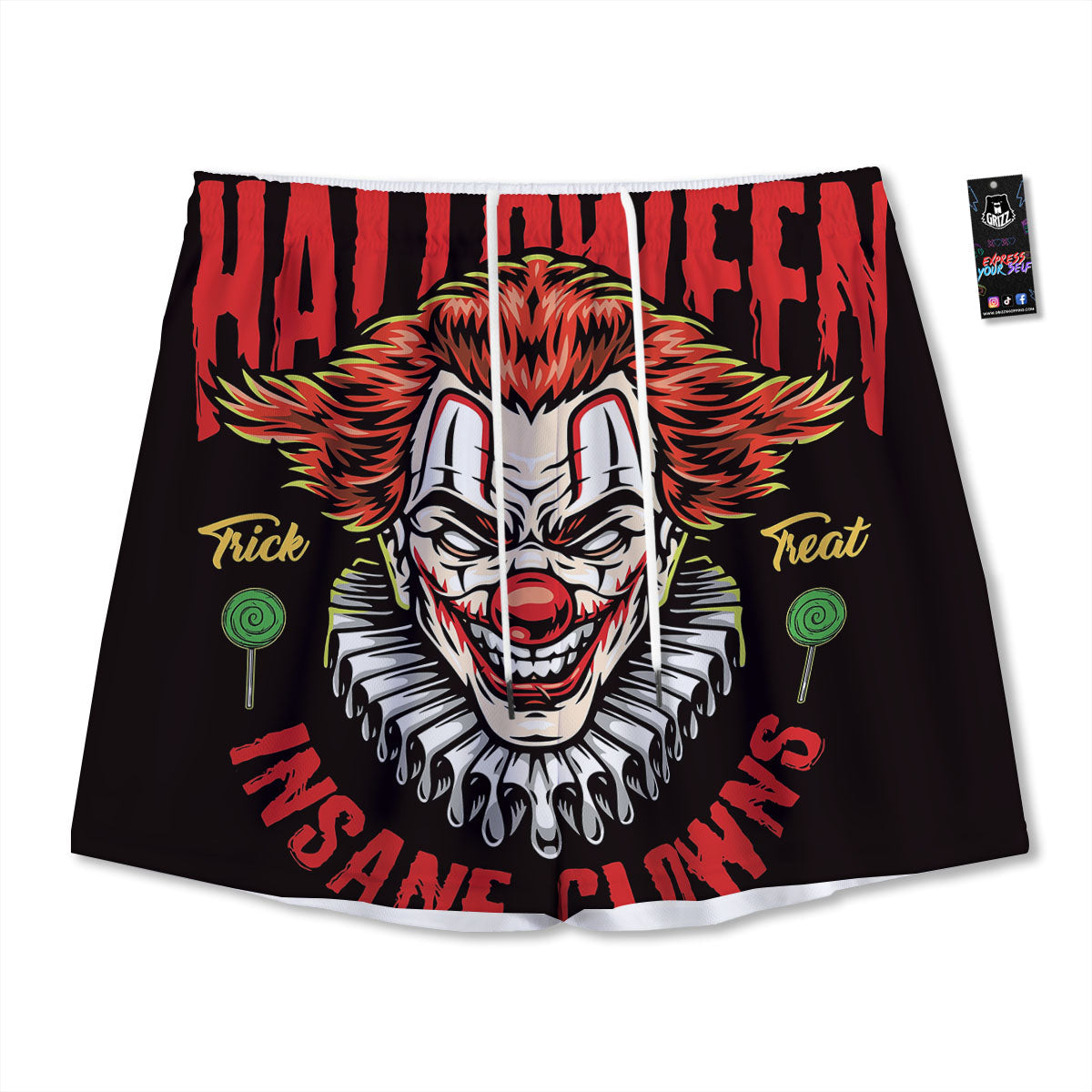 Clown Halloween Print Mesh Shorts