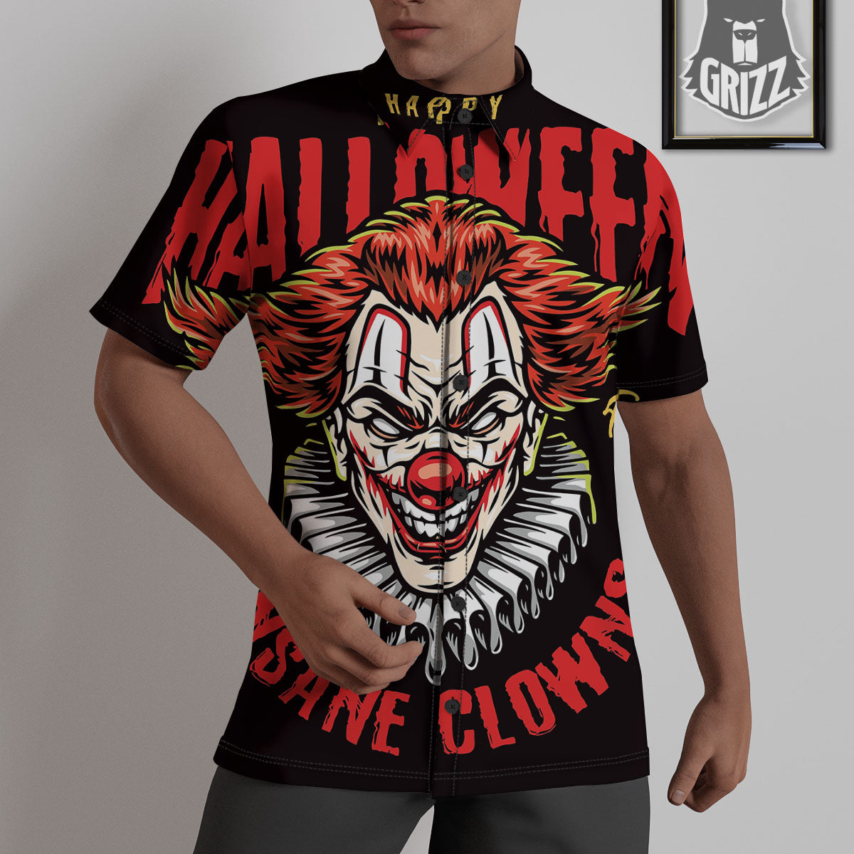 Clown Halloween Print Untucked Shirts-grizzshop