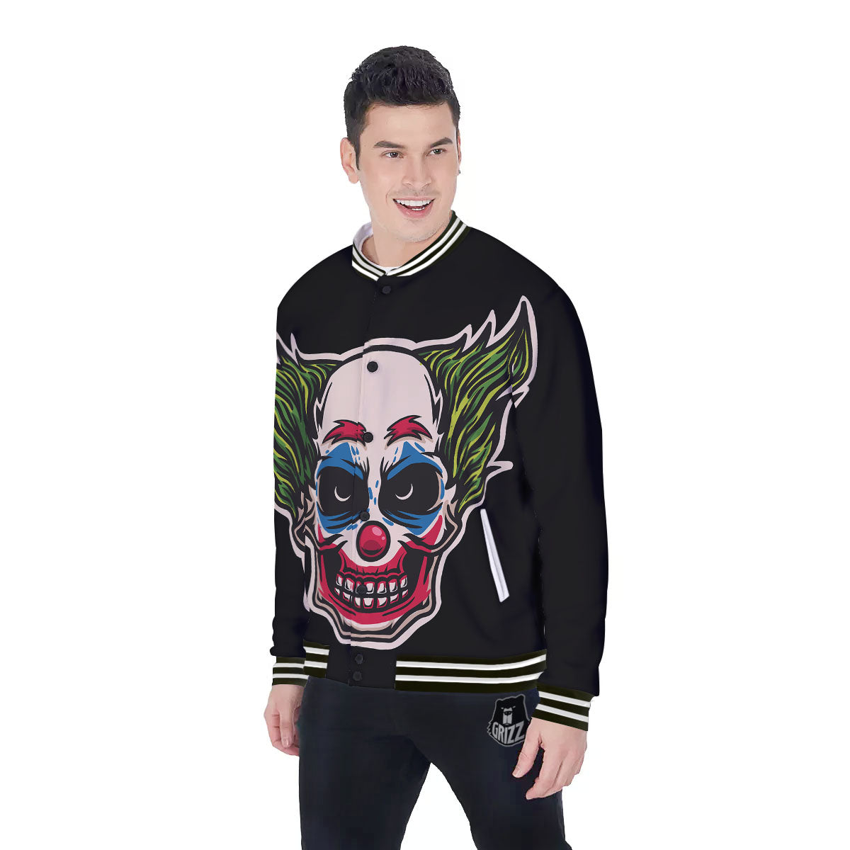 Clown Scary Cartoon Print Baseball Jacket-grizzshop