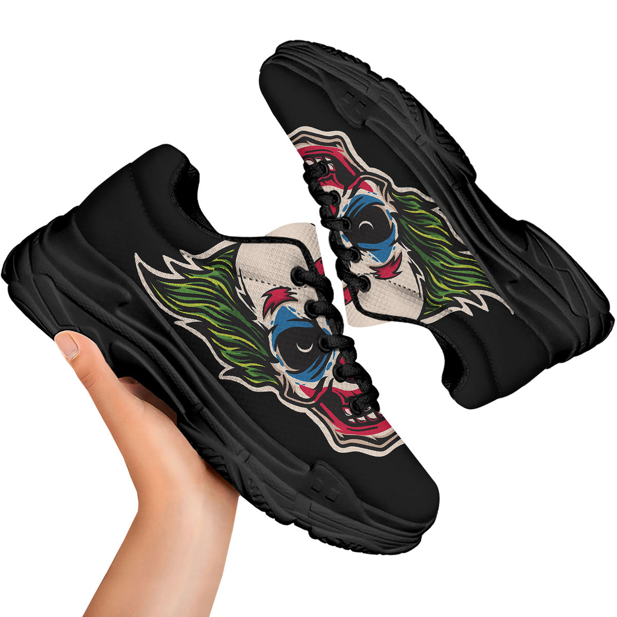 Clown Scary Cartoon Print Black Chunky Shoes-grizzshop